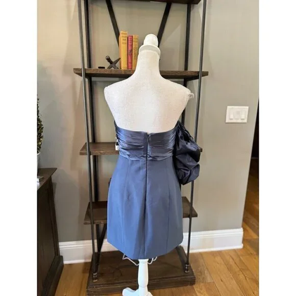 CINQ À SEPT Teo Ruched Satin Sheath Mini Dress Blue Womens Size 14 - Picture 9 of 12